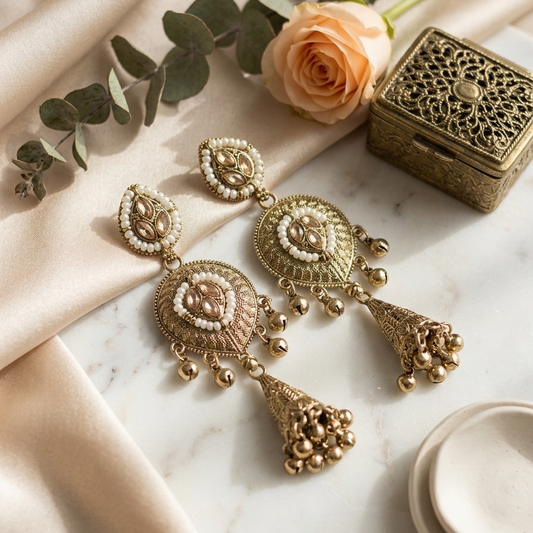Antique Gold & Seed Pearl Jhumkas