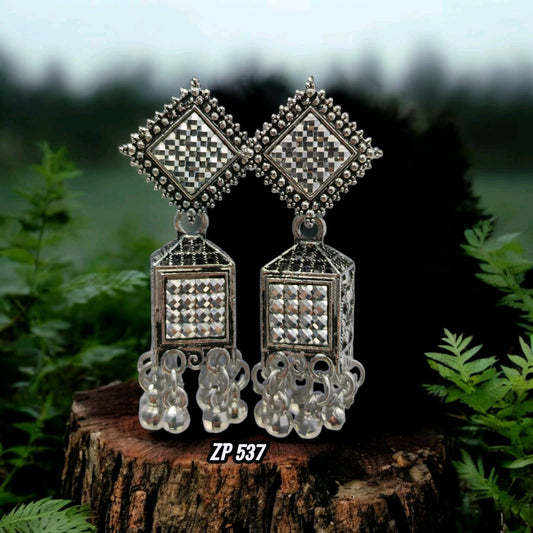Silver Checkerboard Lanterns jhumkas