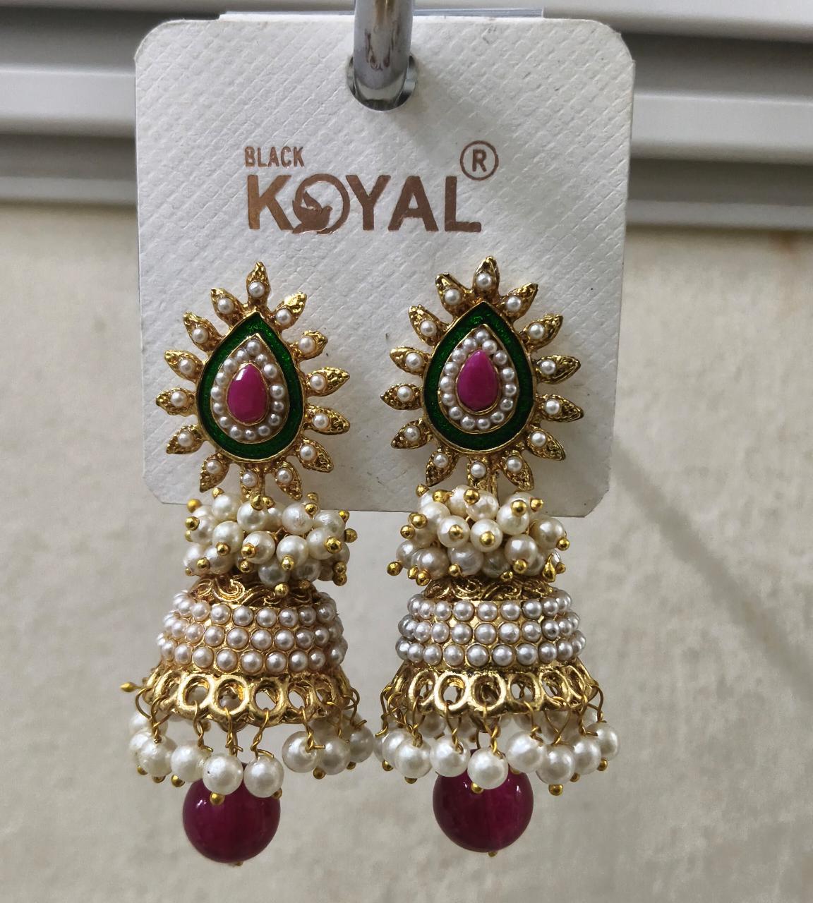 The Emerald & Ruby Pearl Jhumkas
