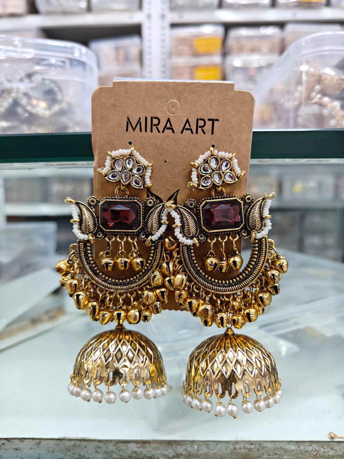 Garnet Chandbali Jhumkas