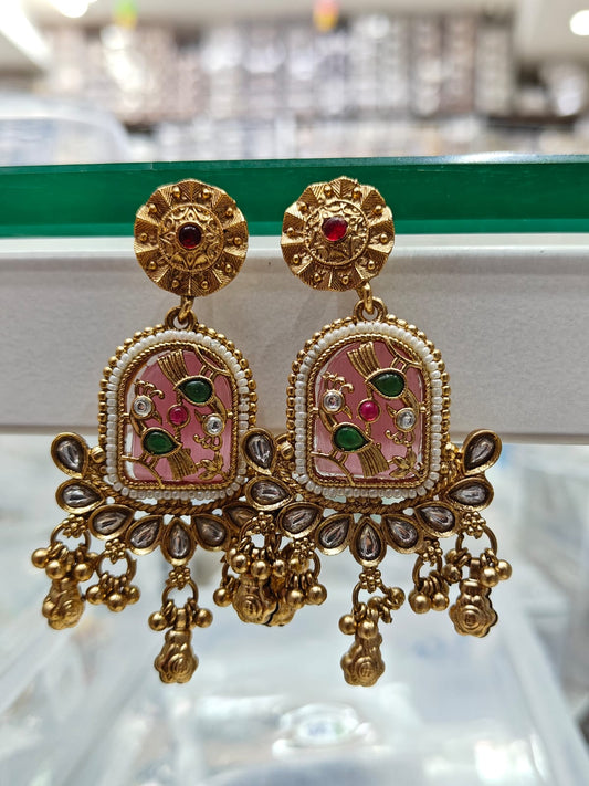 Pastel Peacock Meenakari Danglers